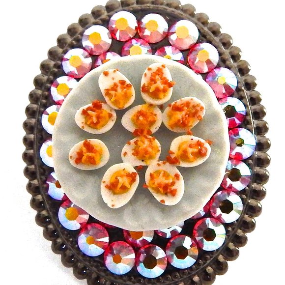 DEVILED EGGS PLATE RHINESTONE RING